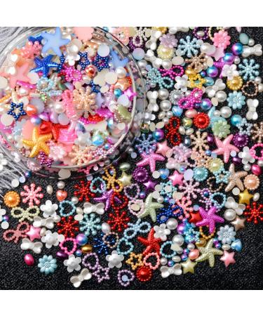 editTime 900pcs 4-20mm Random Mixed Styles Crafts Material Embellishments Kit Resins Flatback Rhinestones Pearls Round Beads Charms for Crafts Mixed Styles Loose Gems DIY
