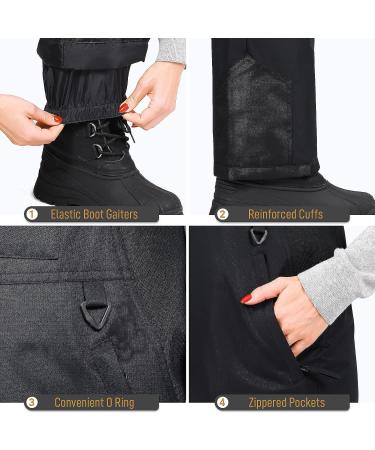 Sportneer Women's Insulated Snow Bibs with Front Pockets - Black Ski Overalls (Regular/Large) - Buy Online on GoSupps.com