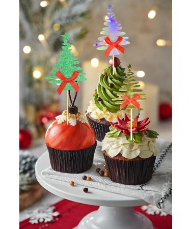 TSJ 18 PCS Christmas Tree Cupcake Toppers Christmas Cake Toppers Glitter Cupcake Picks Cake Decorations Christmas Party Supplies Green+gold+silver - Buy Online on GoSupps.com