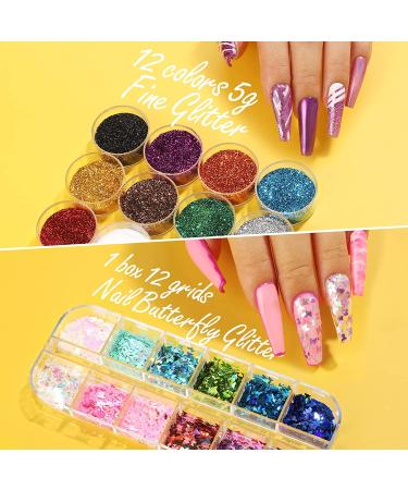 Nail Art Brush and Design Tools Kit - FANDAMEI Nail Brushes, Dotting Tools, Glitter, Butterfly, Heart Sequins, Foil Flakes, Rhinestones - Black - Buy Online on GoSupps.com