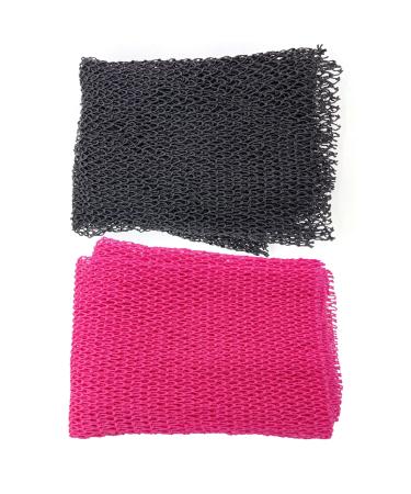 Atimiaza 2Pcs African Exfoliating Net Long African Net Sponge  Durable African Wash Net African Washcloth Scrubbing Net for Exfoliating Cleaning Smooth Soft Skin (Black+Pink) 2Pcs Black+Pink 1