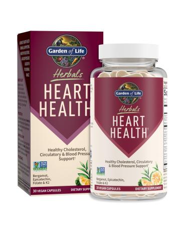 Garden of Life Herbals Heart Health Supplement with Folate Bergamot Green Tea & Vitamin E & K for Cholesterol Circulatory & Blood Pressure Support Non-GMO Gluten-Free Citrus Flavor 30 Servings