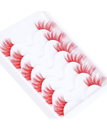 ALICROWN Red Half Lashes - 6 Pairs Natural Look 3D Wispy False Eyelashes for Cat Eye Cosplay, Decorative Faux Mink, Colorful Half Fake Eyelashes - Buy Online on GoSupps.com