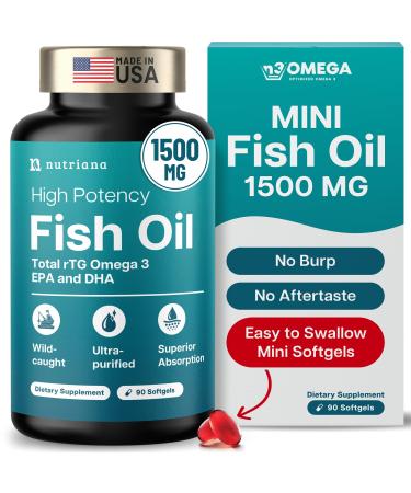 Mini Fish Oil Softgels Odorless, Burpless & Easy to Swallow 1500mg Omega 3 with EPA & DHA Advanced Formula Fish Oil Minis Smaller Than a Dime Wild Caught 90 (Mini, Soft Gel) No fishy aftertaste 90 Count (Pack of