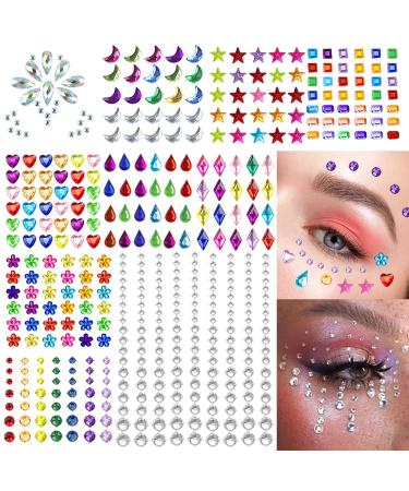 10 Sheets Gems Stickers Eye Body Face Gems Jewels for Makeup Self Adhesive Crystal Rainbow Rhinestones for DIY Craft Nail Body Makeup Festival