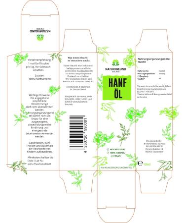 Naturfreund Premium Hemp Oil - High-Dose Hemp Seed Oil Drops | Omega 3-6-9 | Natural Fatty Acids | Made in Germany - 10ml - Buy Online on GoSupps.com