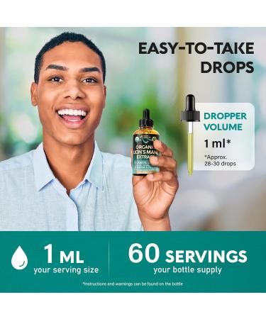 Lions Mane Liquid - USDA Certified Organic Lions Mane Supplement - Brain Support Energy Memory & Focus - Sugar & Alcohol-Free Lion's Mane Mushroom Extract 72 000 mg / Bottle 2 Fl OZ 2 Month Supply 2 Fl Oz (Pack of 1) - Buy Online on GoSupps.com