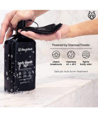 Black Wolf Charcoal Powder Body Wash for Men - 1L | Acne Control & Deep Cleanse with Salicylic Acid - Buy Online on GoSupps.com