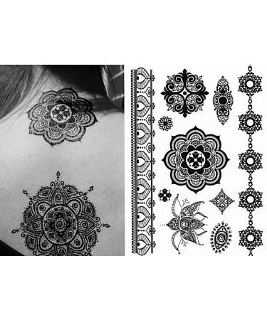 Henna Tattoo Body Paints (6 Sheets) - Temporary Tattoo Designs with Feathers, Mandala, Cats, Lotus, Bracelet, Elephant, Birds - Easy to Apply - Buy Online on GoSupps.com