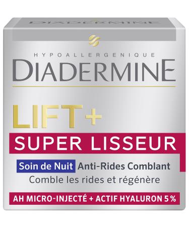 Diadermine - Lift+ Super Smoother - Night Face Cream - Face Care - Anti-Wrinkle Filling Care - Micro-Injected Hyaluronic Acid and Active Hyaluron - 50 ml Jar