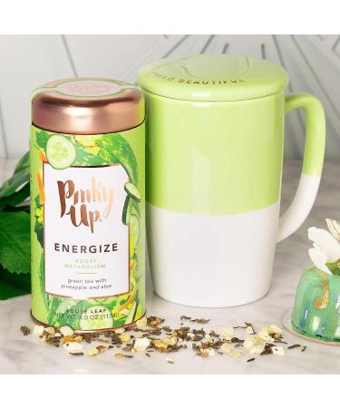 Pinky Up Energize Green Tea Blend: Naturally Low Calorie, Gluten-Free & Caffeinated - 3.0 oz Tin (25 Servings) - Buy Online on GoSupps.com