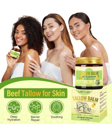 LAITYUM Beef Tallow for Skin -4oz Organic Tallow and Honey Balm for Face Moisturizer 100% Grass Fed Beef Tallow Cream Natural Whipped Tallow Balm Deeply Nourishment for Body Dry Cracked Sensitive Skin - Buy Online on GoSupps.com