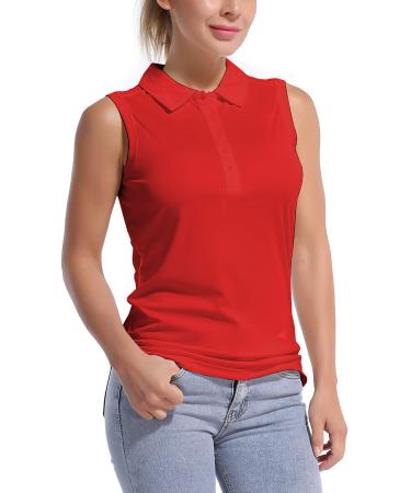BUBBLELIME 3 Styles Sleeveless/Polo Women's UPF 50+ Sun Protection Tennis Golf Athletic Shirts Quick Dry Outdoor Sports Small Polo Neck_red
