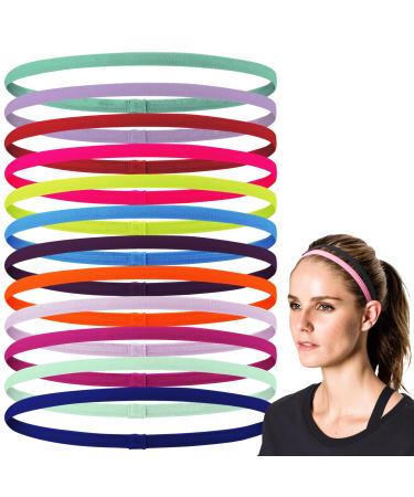 Sport hair bands thin -12 piece slipproof elastic headband sports hair band for women men hair band boy sports forehead welding tape hair bands for football fitness yoga running