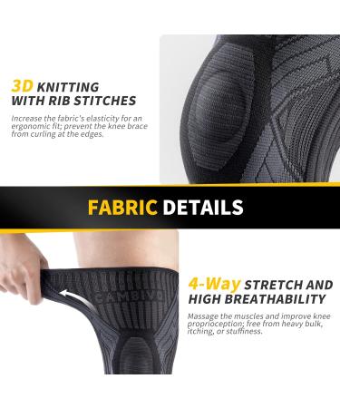 CAMBIVO 2 Pack Knee Brace with Side Stabilizers & Patella Gel Pad - XX-Large Black Grey | Knee Support for Weightlifting & Climbing - Compression Sleeves for Pain Relief & Arthritis - Buy Online on GoSupps.com