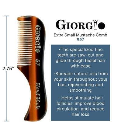 Giorgio G57 Fine Toothed Beard & Mustache Comb 2.75 Inch - Durable Cellulose, Handmade, Tortoiseshell - Men's Facial Hair Grooming Tool - Buy Online on GoSupps.com