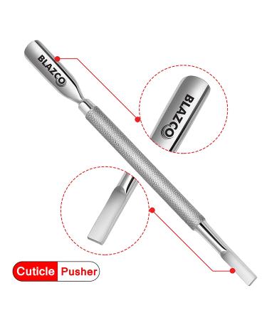 Blazco Professional Grade Stainless Steel Cuticle Pusher & Nail Cleaner - Dual Sided Manicure/Pedicure Tool for Finger and Toe Nails - Cuticle Remover - Durable and Precise - Silver - Buy Online on GoSupps.com