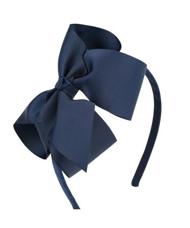 MEEDEE Navy Headband with Bow Fashion Solid Grosgrain Ribbon Hair Bows Big Bow Headbands for Girls Toddler Teens Kids Holiday Dress Decoration Makeup Cosplay Party Headwear Handmade