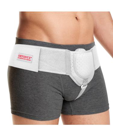 ORTONYX Inguinal Groin Hernia Belt for Men and Women with Removable Compression Pad and Adjustable Waist Strap Hernia Support Truss for Inguinal Incisional Hernias Left/Right Side - White L/XXL L/XXL White
