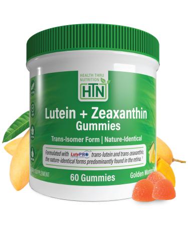 Health Thru Nutrition Lutein + Zeaxanthin Gummies | Trans-Isomer Form | 20mg Lutein & 4mg Zeaxanthin Trans-isomers | Golden Mango Flavor | Eye Support | Non-GMO Vegan| 60 Gummies