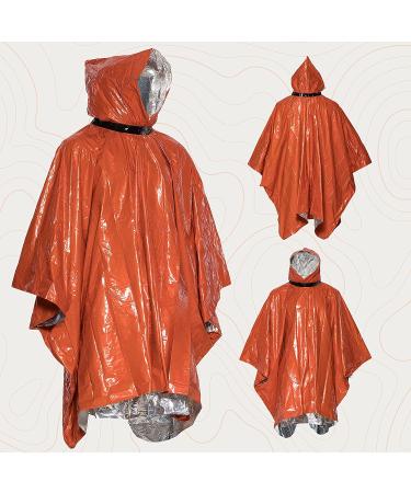 Emergency Survival Poncho Set with Thermal Mylar Blankets - Camping, Hiking, Bug Out Bag Gear - Includes Whistle & Paracord String (Orange) - Buy Online on GoSupps.com