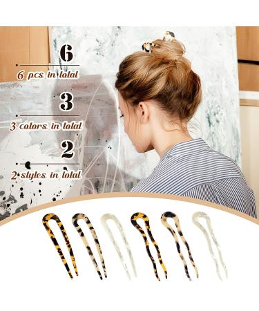 French Tortoise Shell U Shaped Hair Pins - 6 Pieces Large Wavy Chignon Clips for Women & Girls Hairstyles - Retro Style - Buy Online on GoSupps.com