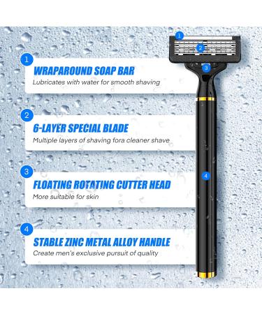 Buy Arqumi Men's Razor Blades - 6-Blade Manual Razor with Precision Trimmer & 2 Replaceable Magnetic Heads - International Shipping Available - Buy Online on GoSupps.com