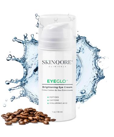 EyeGLO Caffeine Eye Cream for Dark Circles Eye Bags and Puffiness | Under Eye Treatment for Women with Peptides Antioxidants Hyaluronic Acid | Natural Brightening Eye Cream - 1 Oz