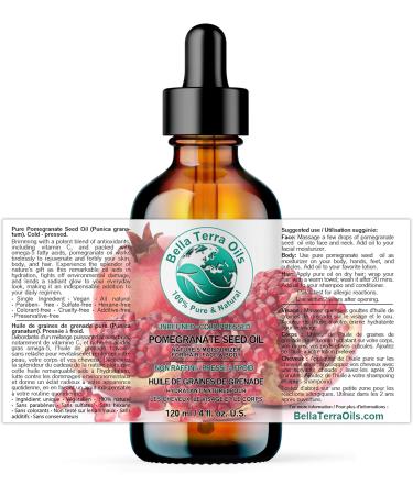 Pomegranate Seed Oil. 120 ml 100% Pure Cold-pressed Unrefined Organic Natural Moisturizer for Skin Hair. Rich in Antioxidants. Bella Terra Oils. 120 ml (Pack of 1) - Buy Online on GoSupps.com