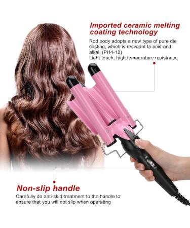 3 Barrel Hair Curling Iron Temperature Adjustable 25mm Hair Waver Curling Wand Fast Heating Hair Crimper Curling Wand for Curly Styling (-US) Pink-us - Buy Online on GoSupps.com