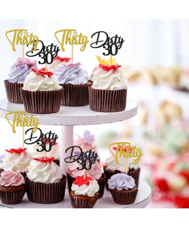 MonMon & Craft Dirty 30 Cupcake Toppers - 30th Birthday Sign - Dirty Thirty Cupcake Toppers - Thirty Dessert Decor- Cheers to 30 Years Party Decorations Black Gold Glitter - 24 Pcs - Buy Online on GoSupps.com