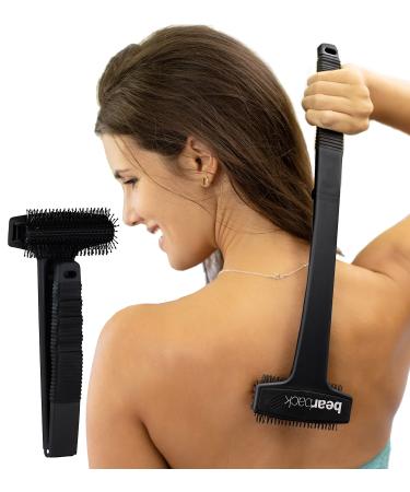 Bearback Back Scratcher: Premium Scratcher for Back & Body. The Original Large Bristled Extendable Folding Long Handle Exfoliating Brush for Adults/Men/Women. Dry/Bath/Shower. (Black)