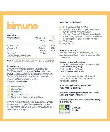 Bimuno Original | Daily Gut Health Prebiotic Supplement | High Fiber Vegetarian Halal | 1 Pack for Immunity - Buy Online on GoSupps.com