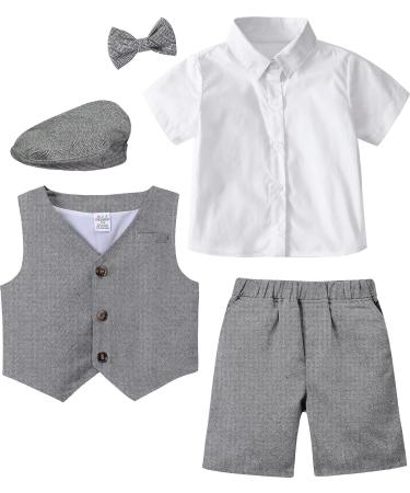 Mint Green 4pcs Baby Boy Gentleman Suit Set | Shirt, Bowtie, Waistcoat, Trousers, Hat | 2-3 Years Grey Black - Buy Online on GoSupps.com