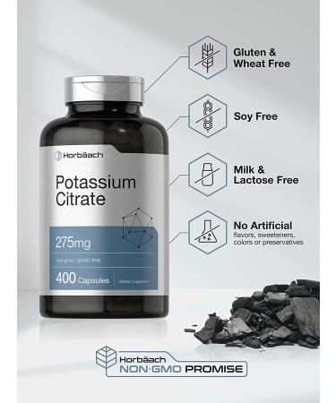 Potassium Citrate 275mg Supplement - 400 Capsules | Non-GMO & Gluten Free | Horbaach - Buy Online on GoSupps.com