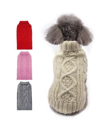 KYEESE Dog Sweaters with Golden Thread Turtleneck Dog Cable Knit Puppy Sweater for Cold Weather Medium (Pack of 1) Beige