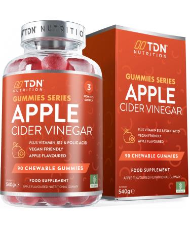 Apple Cider Vinegar Gummies - 90 Gummies - 1000mg ACV per Serving with The Mother - Added Vitamin B12 & Folic Acid Plus Beetroot & Pomegranate Extracts - Vegan - No Artificial Colours or Flavours