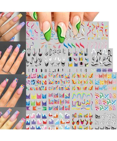 36 Sheets French Tip Nail Stickers Abstractnail Stickers for Nail Art Self Adhesive Nail Art Stickers 3D Nail Stickers Supplies Fornail Decals for Nail Art for Women French Tip Nail Stamp Design Abstract Art Streamers
