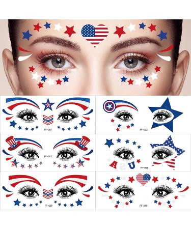 Independence Day Tattoo Sticker -10 Sets Facial Makeup Sticker America Independence Day Waterproof Temporary Tattoos Stickers for Adult Kids USA Flag Star Face Dress Up Parade Party Supplies