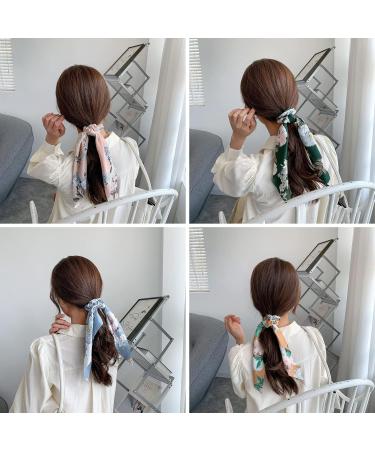 5pcs Chiffon Bowknot Hair Accessories | Vintage Hair Scarves & Ponytail Holders for Women & Girls | 2-in-1 Scrunchy Ties - Buy Online on GoSupps.com