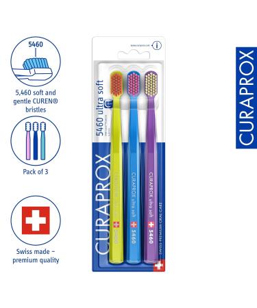 Curaprox CS 5460 Toothbrush Set - Ultra Soft 3-Pack for Adults | Green Blue Purple | Gentle Cleaning & Care - Buy Online on GoSupps.com