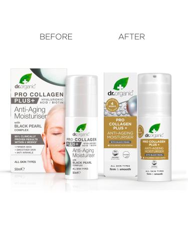 Dr Organic Pro Collagen Plus Black Pearl Hyaluronic Acid Healthy-Aging Wrinkles Dry & Sensitive Skin Natural Vegetarian Cruelty-Free Paraben & SLS-Free Recycled & Recyclable Organic 50ml - Buy Online on GoSupps.com