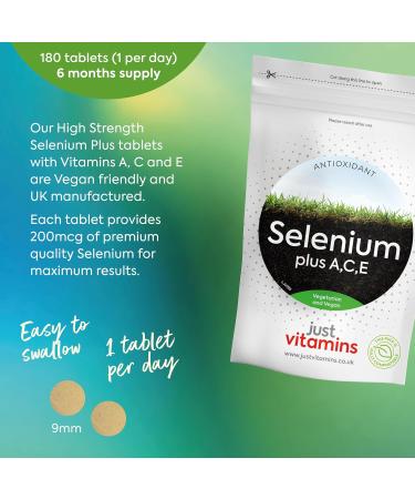 Selenium 200mcg + Vitamin A C E Tablets x180 - Skin Hair Nail & Immune Support - Vegan & Vegetarian - UK Made - Buy Online on GoSupps.com