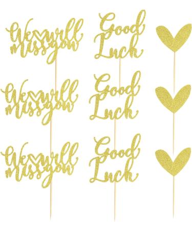 Arthsdite 24Pcs We Will Miss You Cupcake Toppers Glitter Red Love Heart Good Luck Cupcake Picks Retirement Theme Going Away Party Cake Decorations - Gold Glitter Gold Cupcake Toppers - Buy Online on GoSupps.com