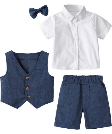 Mint Green Baby Boy 3pcs Gentleman Suit | Herringbone Wedding Christening Outfit | Shirt, Waistcoat & Shorts | 18-24 Months Navy | 1-6 Years - Buy Online on GoSupps.com