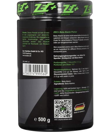 ZEC+ Beta Alanine Powder 500g Unflavored - Premium Sports Supplement for Enhanced Endurance | International Shipping Available - Buy Online on GoSupps.com