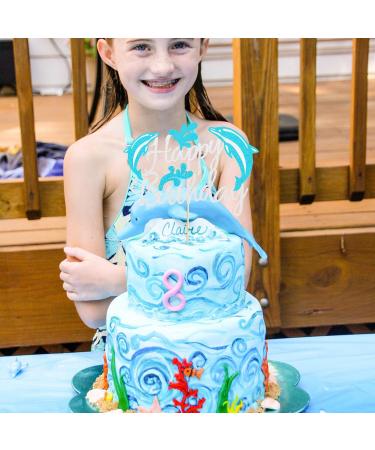 Arthsdite 1Pc Dolphin Happy Birthday Cake Topper Dolphin Marine Theme Boy Girl Child Birthday Party Cake Decoration - Blue Silver Glitter Dolphin Cake Topper - Buy Online on GoSupps.com