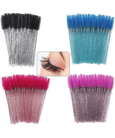 200 pcs Mascara Brushes QUBORT Disposable Eyelash Mascara Brushes Wands Brushes Eye Lash Makeup Brush (Black blue purple rose red)