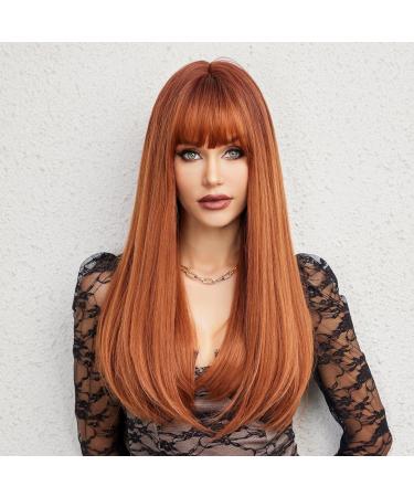 EMMOR Auburn Straight Synthetic Women's Wig with Bangs - Long Heat-Resistant Hairpiece for Daily Wear, Auburn-N - Buy Online on GoSupps.com