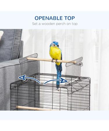 PawHut 23" Bird Cage Flight Parrot House Cockatiels Playpen with Open Play Top and Feeding Bowl Perch Pet Furniture Black - Buy Online on GoSupps.com